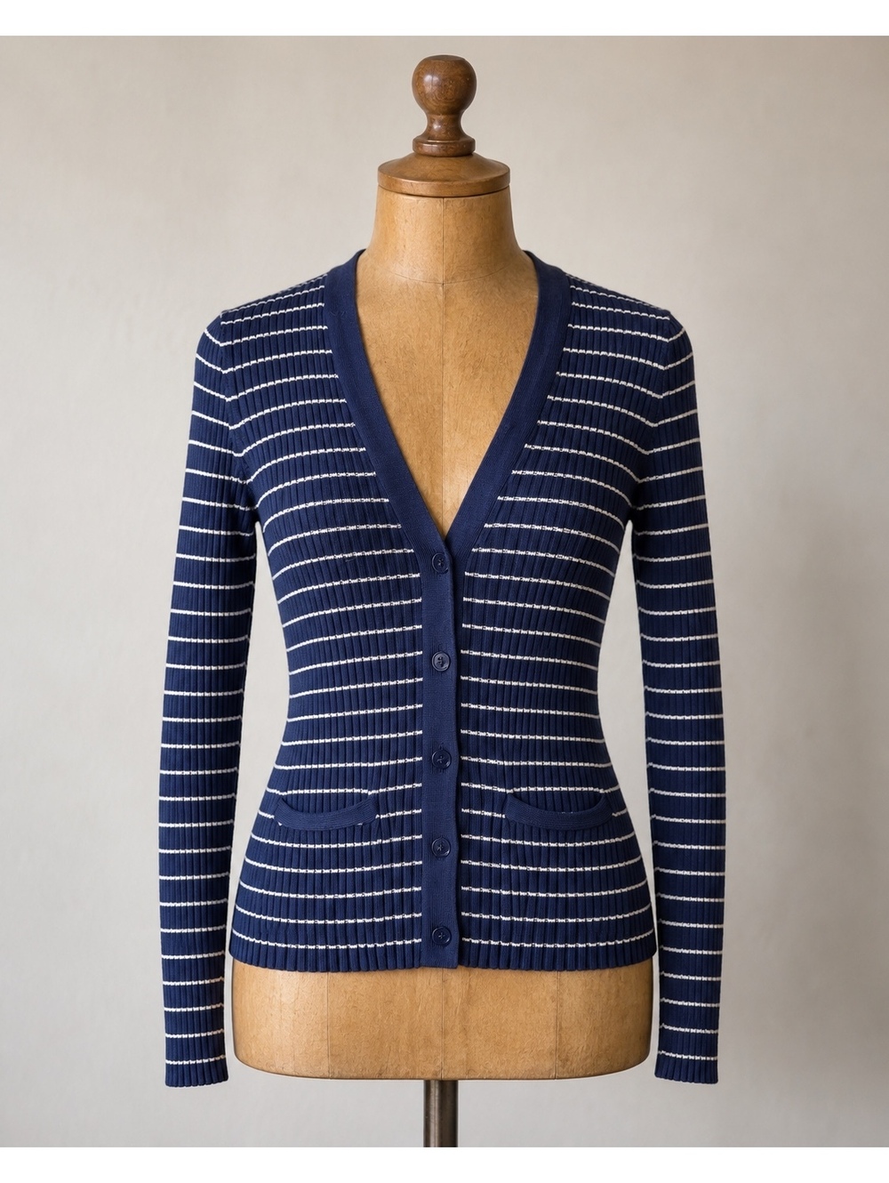 Lauren Ralph Lauren 90s Navy Blue White Striped Button-Up Cardigan Sweater P/S